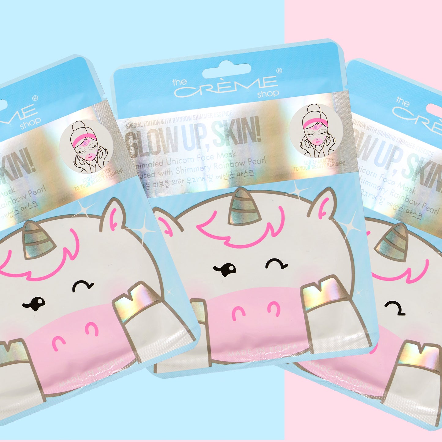 Glow Up, Skin! Animated Unicorn Face Mask - Shimmery Rainbow Pearl Animated Sheet Masks The Crème Shop 