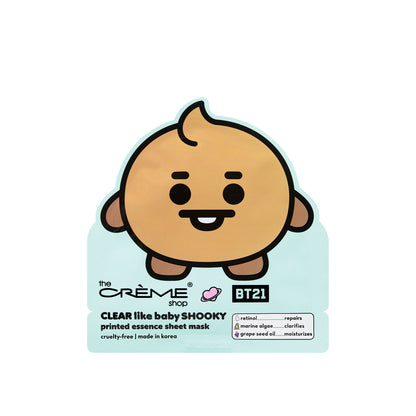 CLEAR Like Baby SHOOKY Printed Essence Sheet Mask (Retinol, Marine Algae, Grape Seed Oil) Sheet masks The Crème Shop x BT21 BABY 